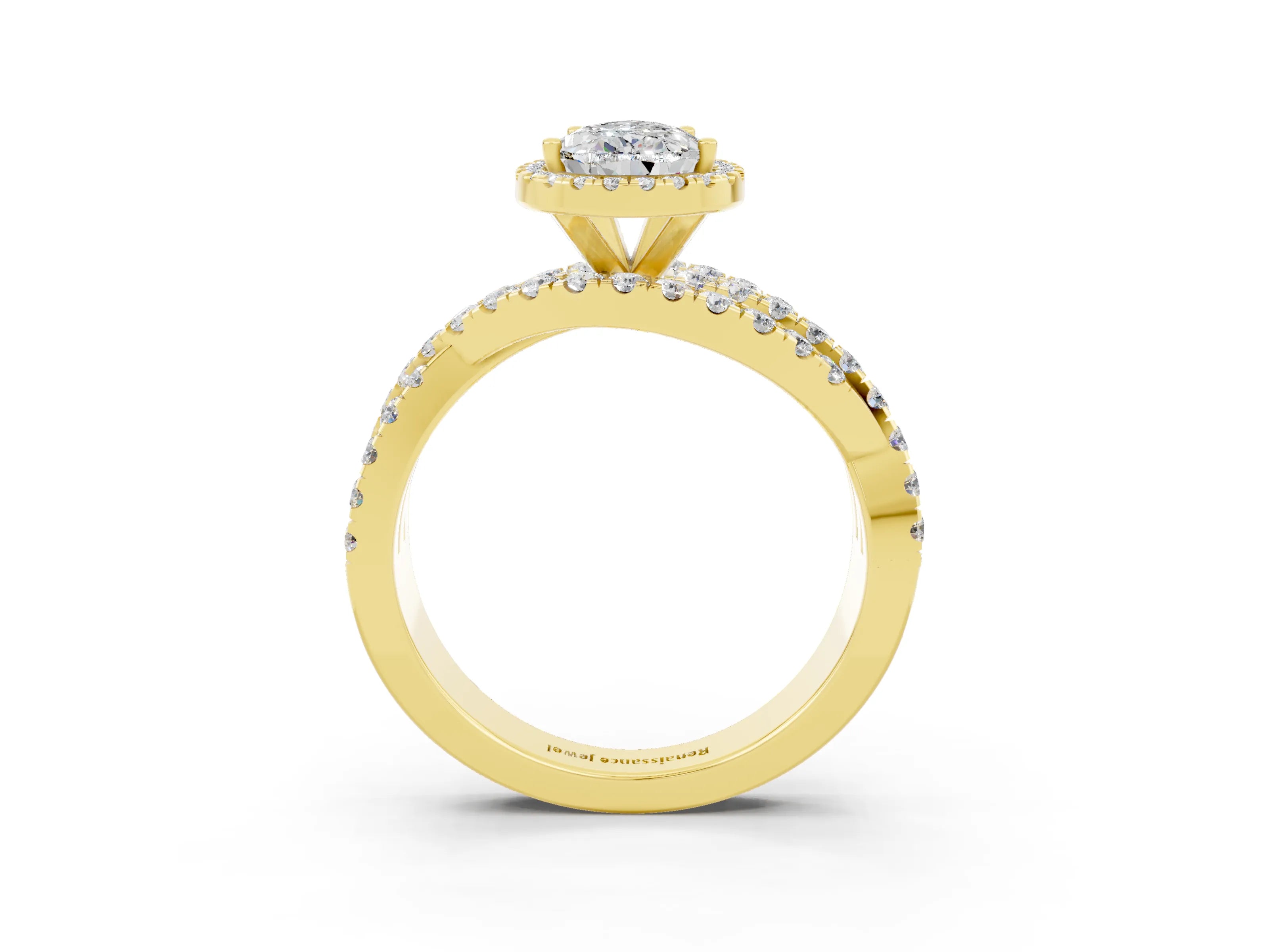 Yellow gold Pear Cut Cut Halo Split Shank Prong Setting Ring_27