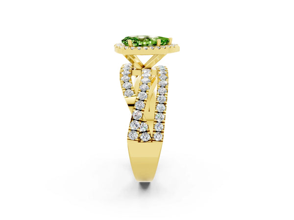 Yellow gold Pear Cut Cut Halo Split Shank Prong Setting Ring