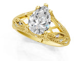 Yellow gold Pear Cut Cut Milgrain Pave Diamond Engagement Ring with Four-Prong Setting_4