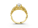 Yellow gold Pear Cut Cut Milgrain Pave Diamond Engagement Ring with Four-Prong Setting_6