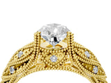 Yellow gold Pear Cut Cut Milgrain Pave Diamond Engagement Ring with Four-Prong Setting_7