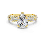 Yellow gold Pear Cut Cut Pave Diamond Engagement Ring with Channel Set Band and Four-Prong Setting
