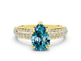Yellow gold Pear Cut Cut Pave Diamond Engagement Ring with Channel Set Band and Four-Prong Setting