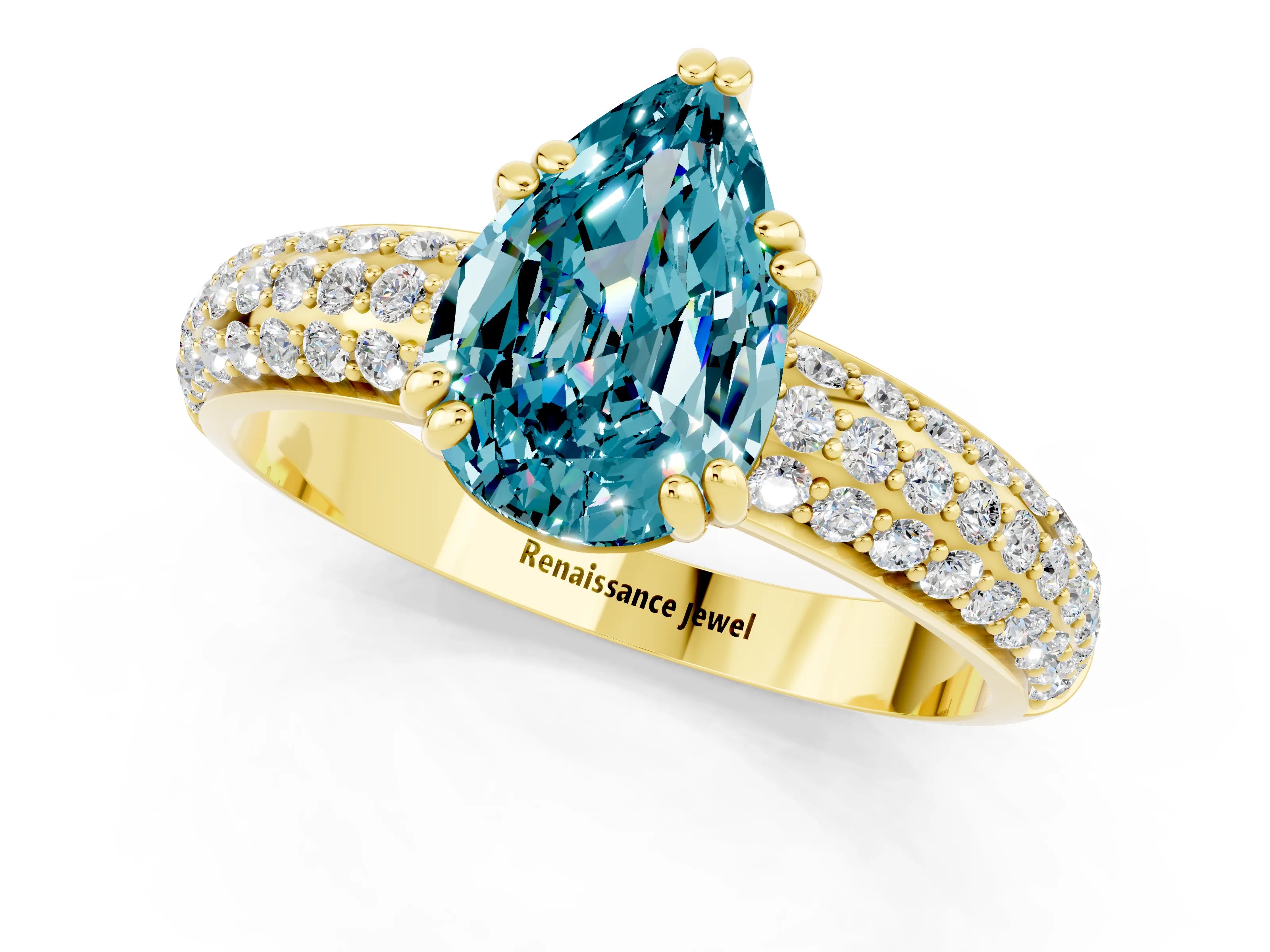 Yellow gold Pear Cut Cut Pave Diamond Engagement Ring with Channel Set Band and Four-Prong Setting_1