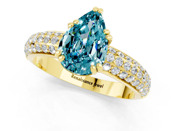 Yellow gold Pear Cut Cut Pave Diamond Engagement Ring with Channel Set Band and Four-Prong Setting