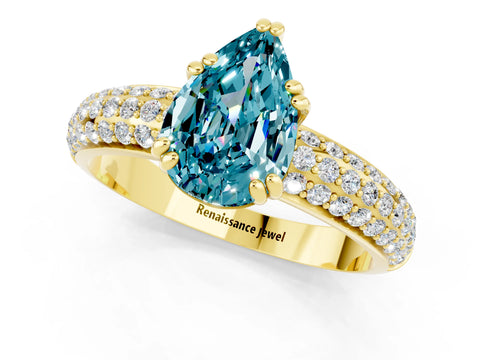 Yellow gold Pear Cut Cut Pave Diamond Engagement Ring with Channel Set Band and Four-Prong Setting_1