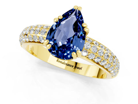 Yellow gold Pear Cut Cut Pave Diamond Engagement Ring with Channel Set Band and Four-Prong Setting_1