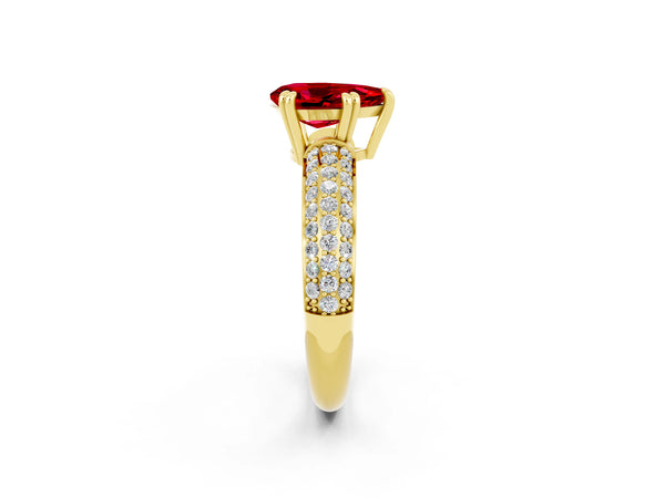 Yellow gold Pear Cut Cut Pave Diamond Engagement Ring with Channel Set Band and Four-Prong Setting