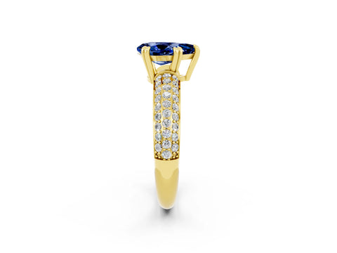 Yellow gold Pear Cut Cut Pave Diamond Engagement Ring with Channel Set Band and Four-Prong Setting_2