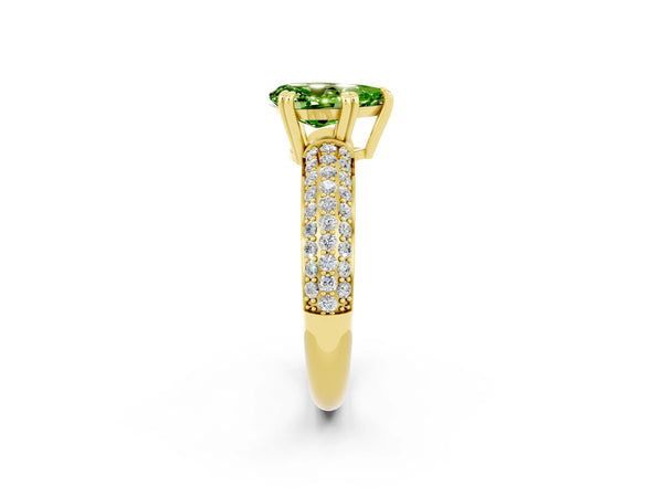 Yellow gold Pear Cut Cut Pave Diamond Engagement Ring with Channel Set Band and Four-Prong Setting