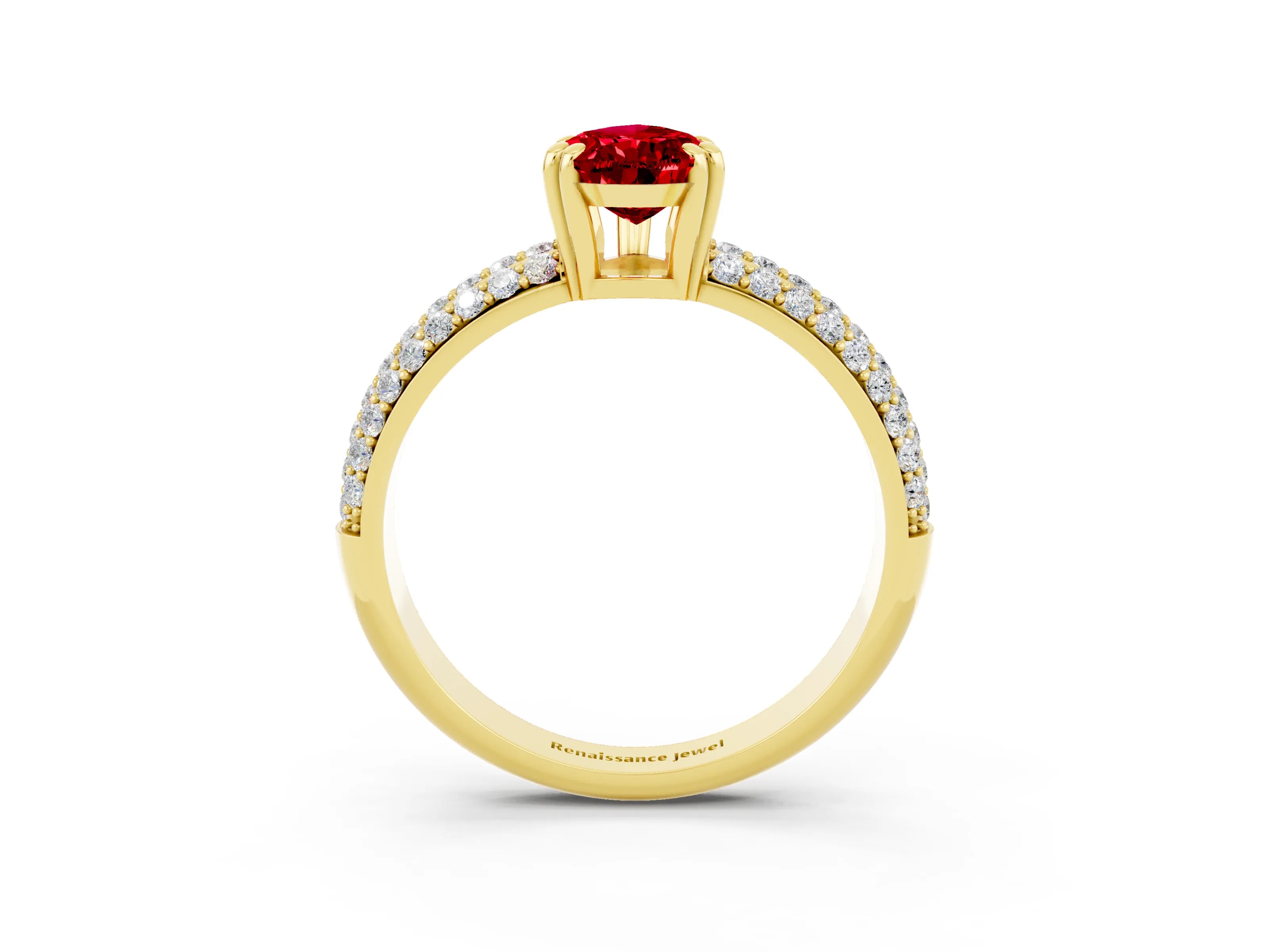 Yellow gold Pear Cut Cut Pave Diamond Engagement Ring with Channel Set Band and Four-Prong Setting_3