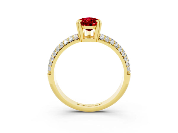 Yellow gold Pear Cut Cut Pave Diamond Engagement Ring with Channel Set Band and Four-Prong Setting