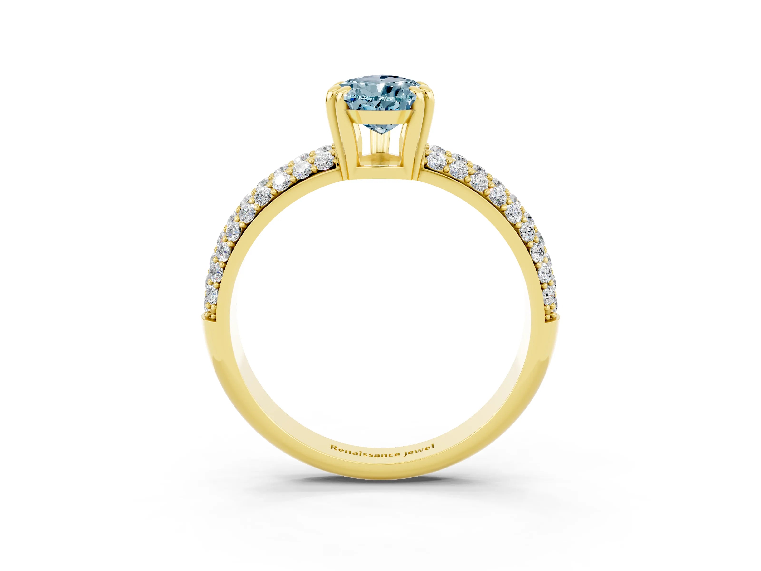 Yellow gold Pear Cut Cut Pave Diamond Engagement Ring with Channel Set Band and Four-Prong Setting_3