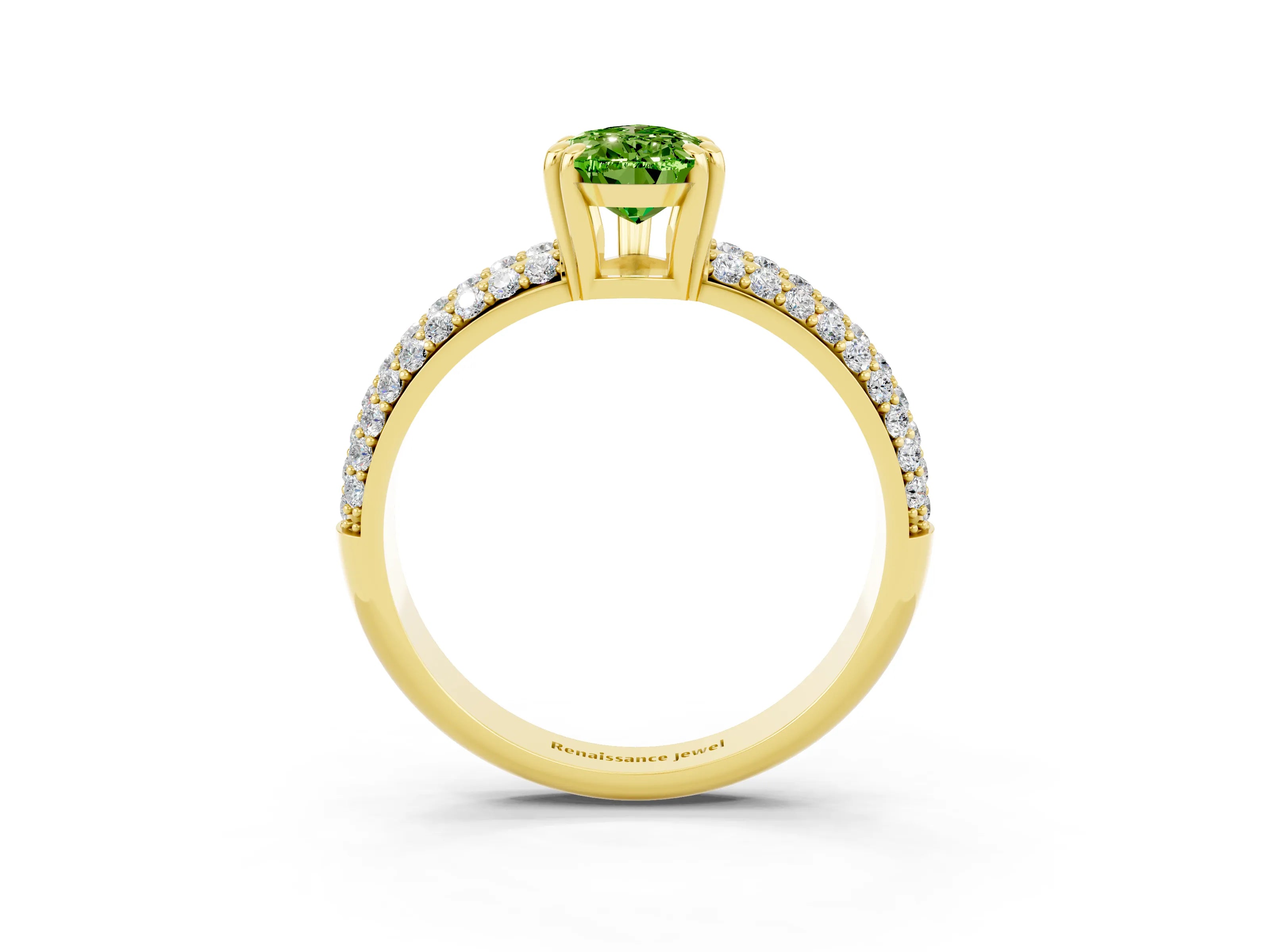Yellow gold Pear Cut Cut Pave Diamond Engagement Ring with Channel Set Band and Four-Prong Setting_3