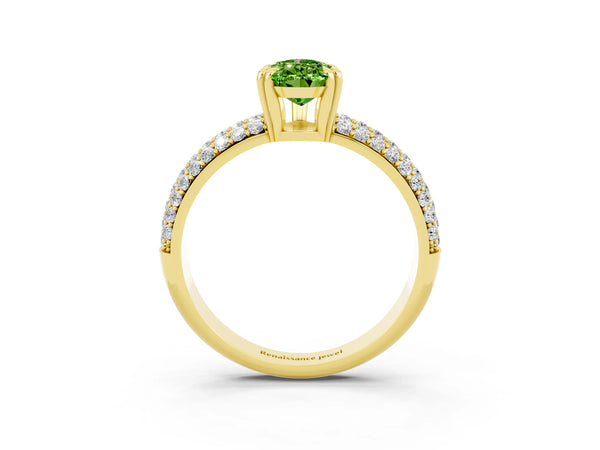 Yellow gold Pear Cut Cut Pave Diamond Engagement Ring with Channel Set Band and Four-Prong Setting