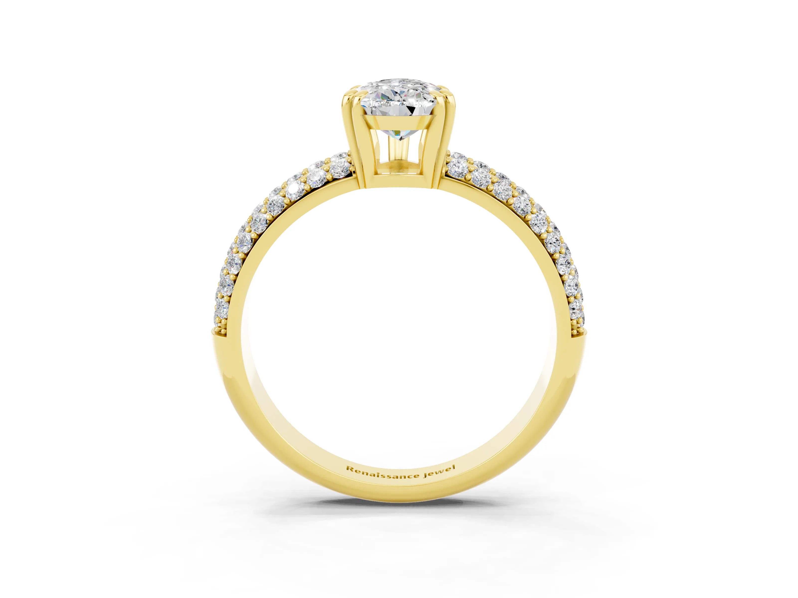 Yellow gold Pear Cut Cut Pave Diamond Engagement Ring with Channel Set Band and Four-Prong Setting_3