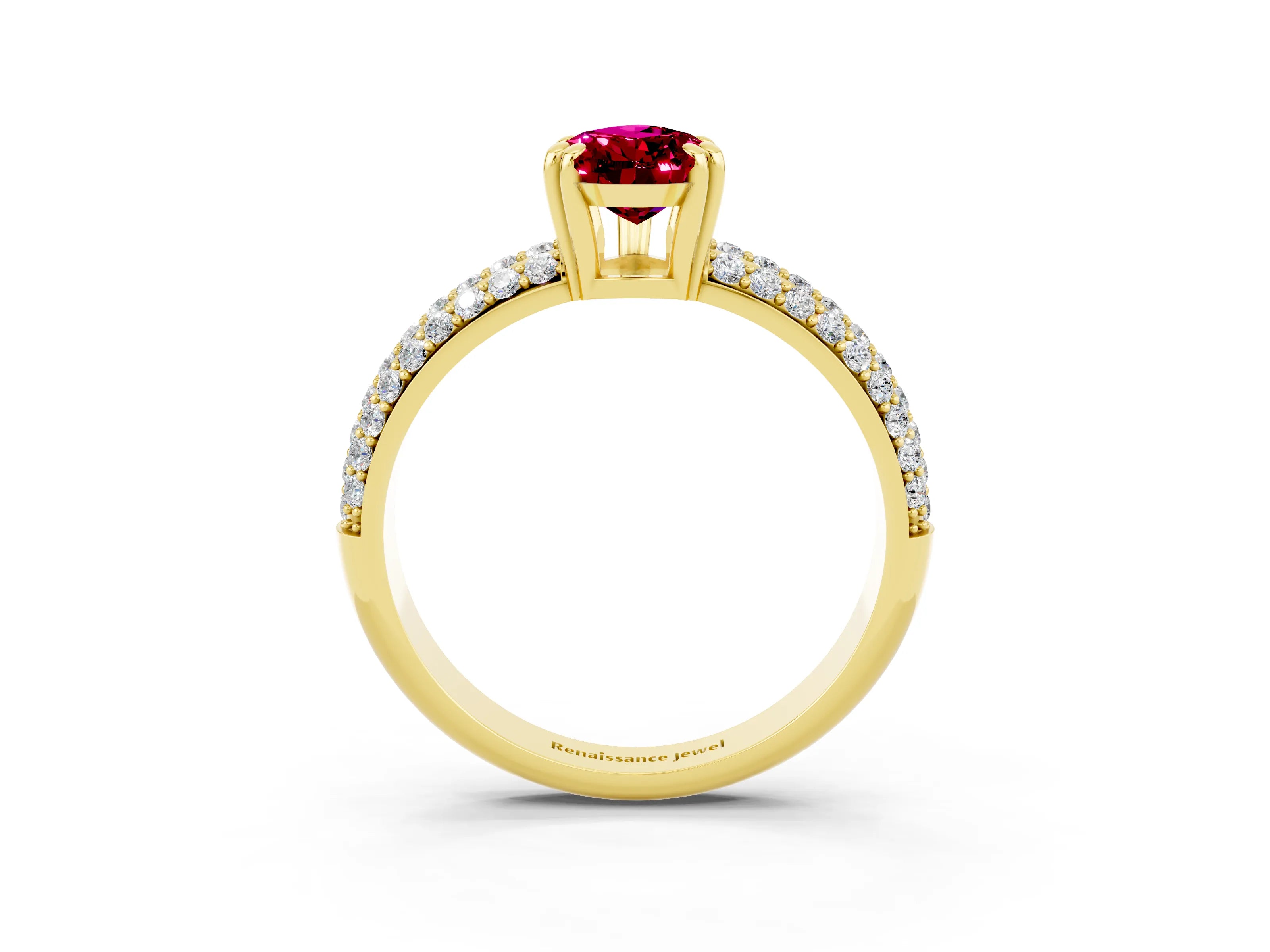 Yellow gold Pear Cut Cut Pave Diamond Engagement Ring with Channel Set Band and Four-Prong Setting_3