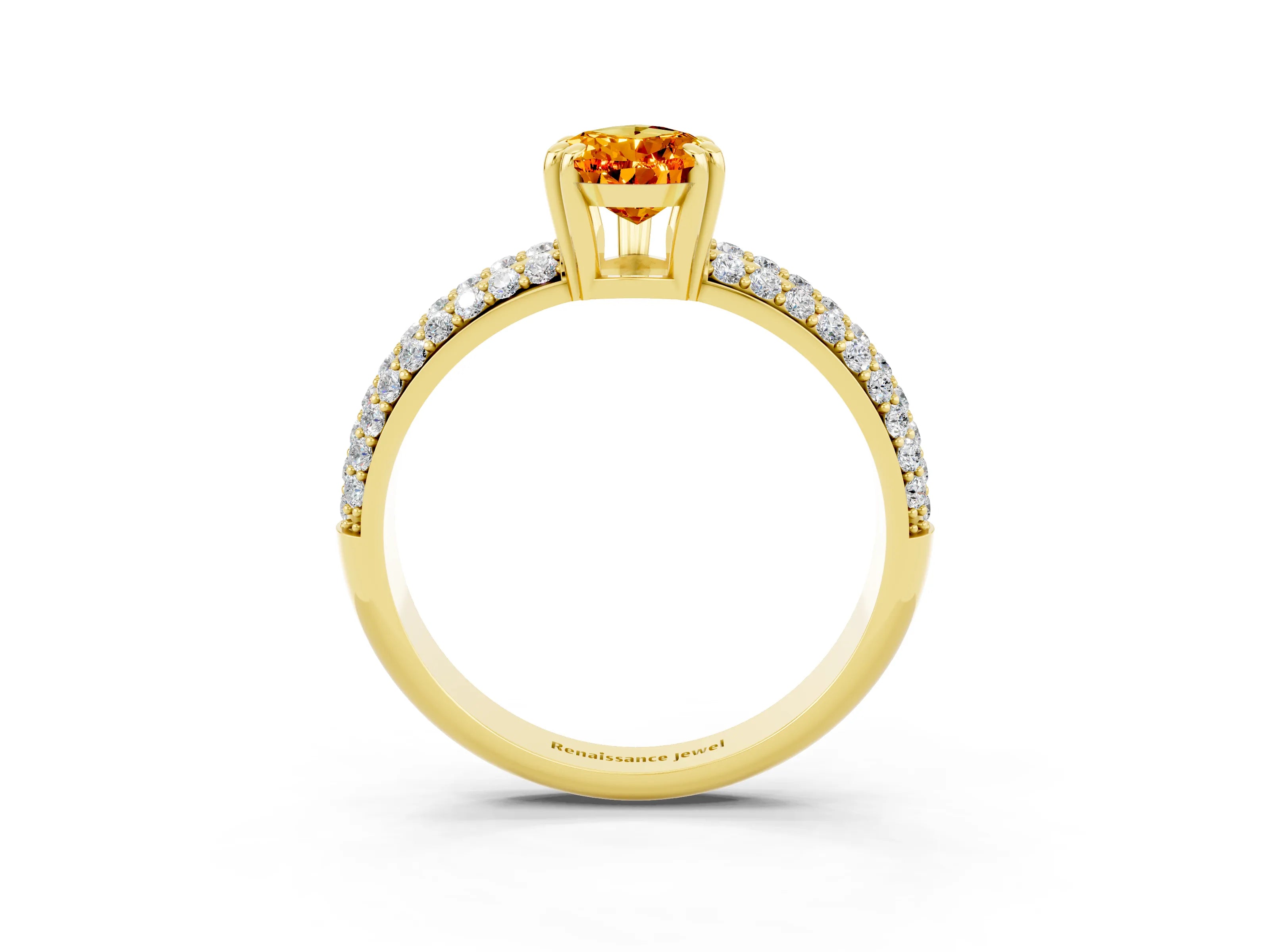 Yellow gold Pear Cut Cut Pave Diamond Engagement Ring with Channel Set Band and Four-Prong Setting_3