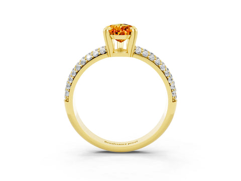 Yellow gold Pear Cut Cut Pave Diamond Engagement Ring with Channel Set Band and Four-Prong Setting_3