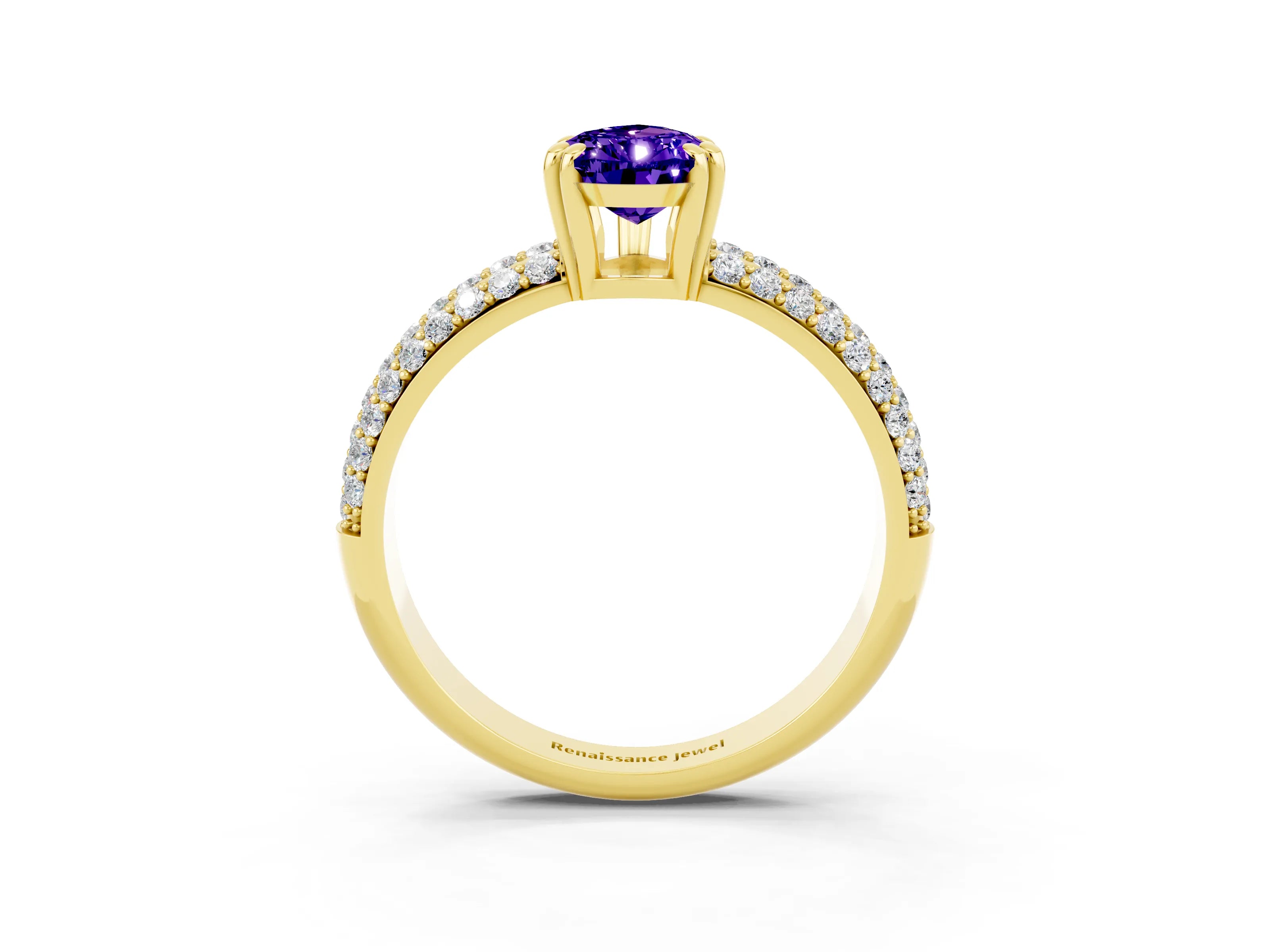 Yellow gold Pear Cut Cut Pave Diamond Engagement Ring with Channel Set Band and Four-Prong Setting_3