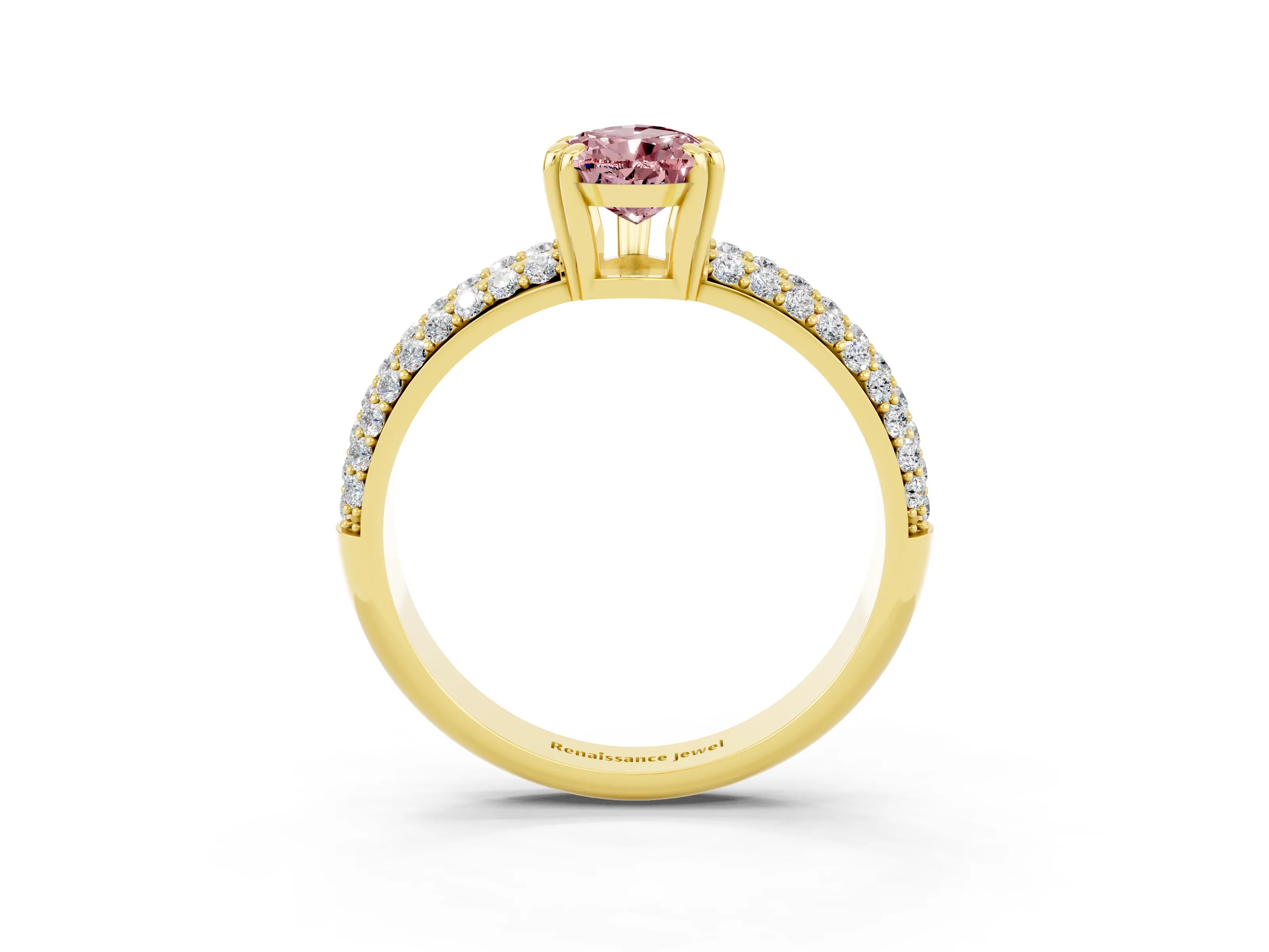 Yellow gold Pear Cut Cut Pave Diamond Engagement Ring with Channel Set Band and Four-Prong Setting_3