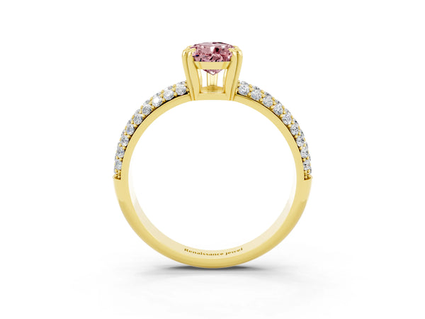 Yellow gold Pear Cut Cut Pave Diamond Engagement Ring with Channel Set Band and Four-Prong Setting