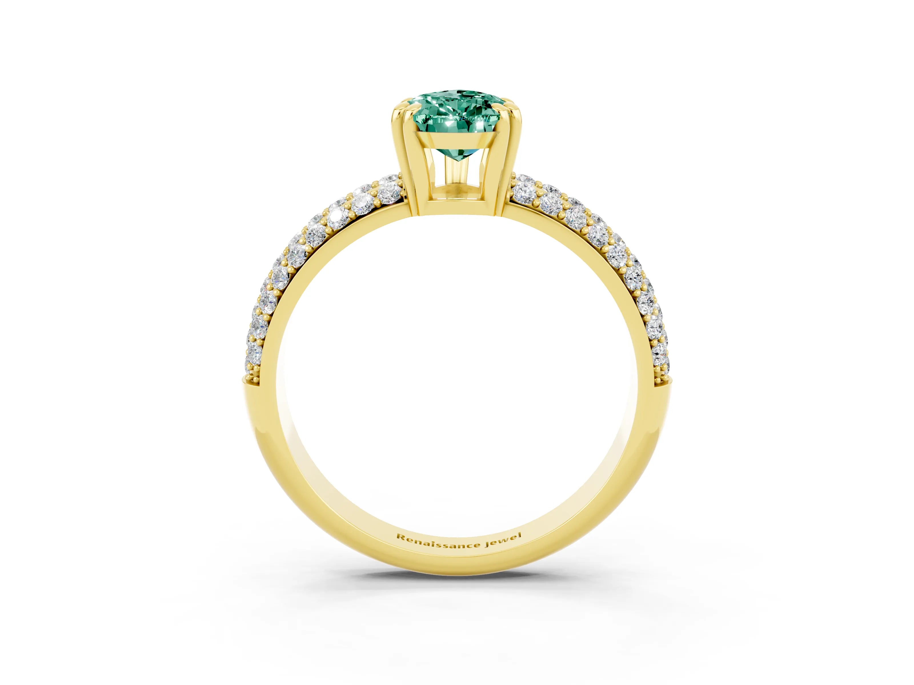 Yellow gold Pear Cut Cut Pave Diamond Engagement Ring with Channel Set Band and Four-Prong Setting_3