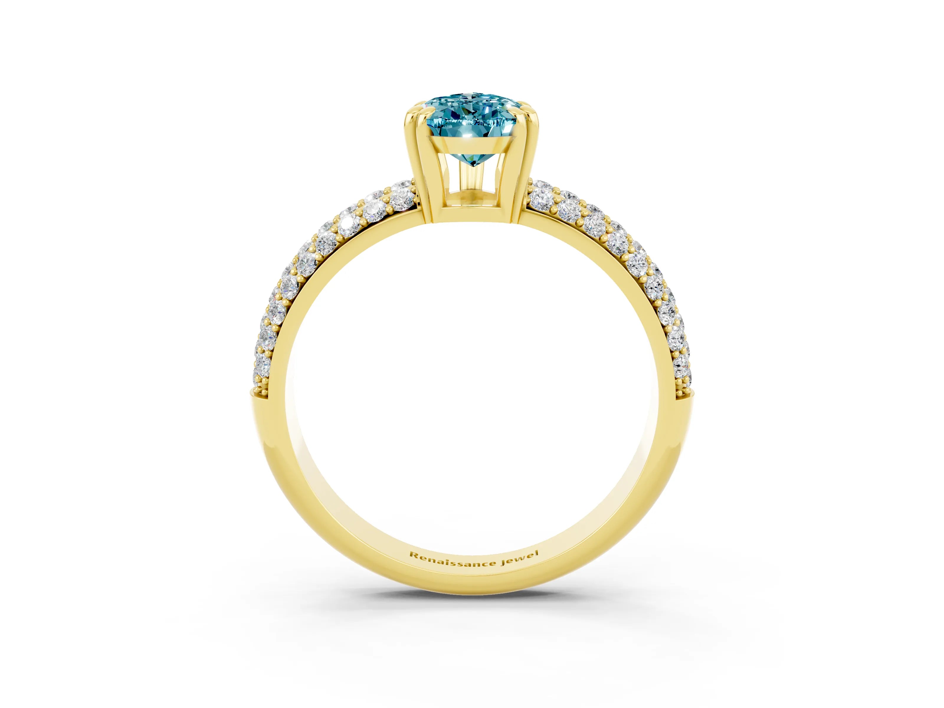 Yellow gold Pear Cut Cut Pave Diamond Engagement Ring with Channel Set Band and Four-Prong Setting_3