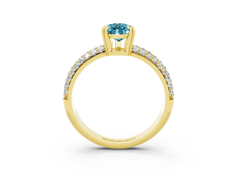 Yellow gold Pear Cut Cut Pave Diamond Engagement Ring with Channel Set Band and Four-Prong Setting_3
