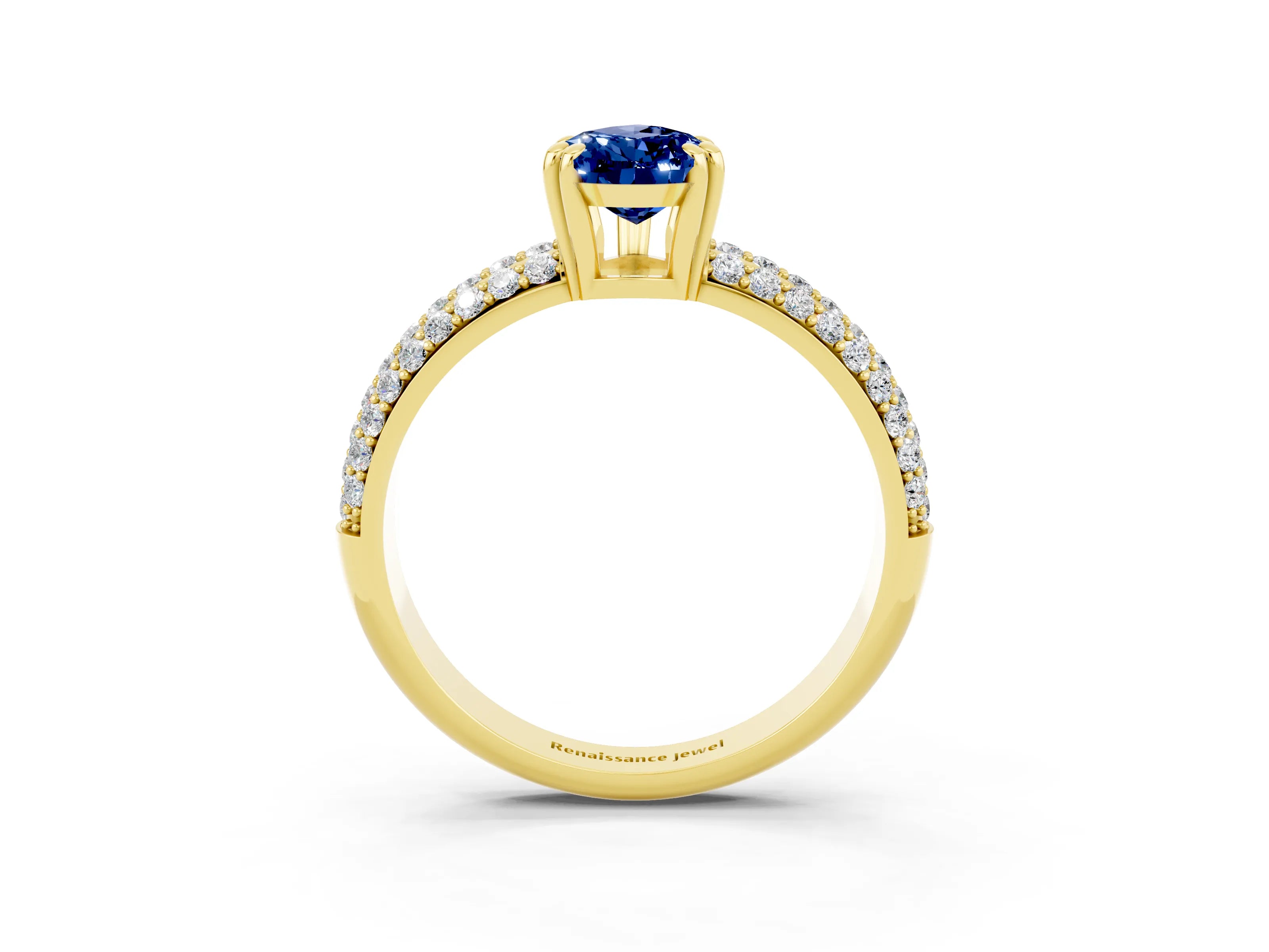 Yellow gold Pear Cut Cut Pave Diamond Engagement Ring with Channel Set Band and Four-Prong Setting_3
