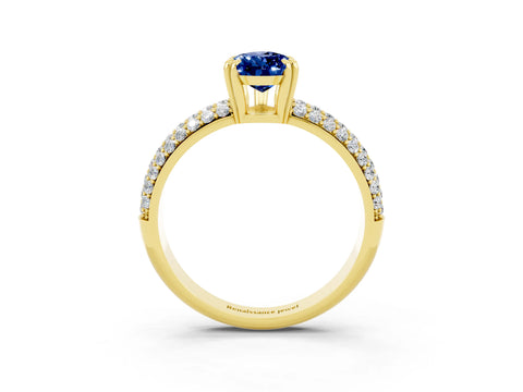 Yellow gold Pear Cut Cut Pave Diamond Engagement Ring with Channel Set Band and Four-Prong Setting_3