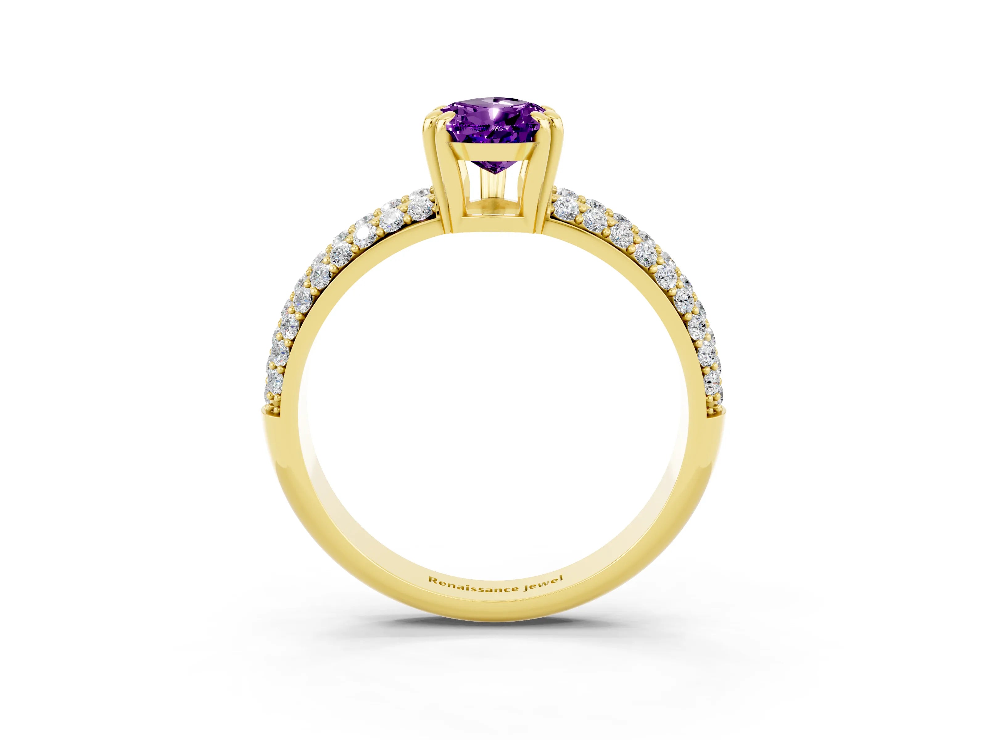 Yellow gold Pear Cut Cut Pave Diamond Engagement Ring with Channel Set Band and Four-Prong Setting_3