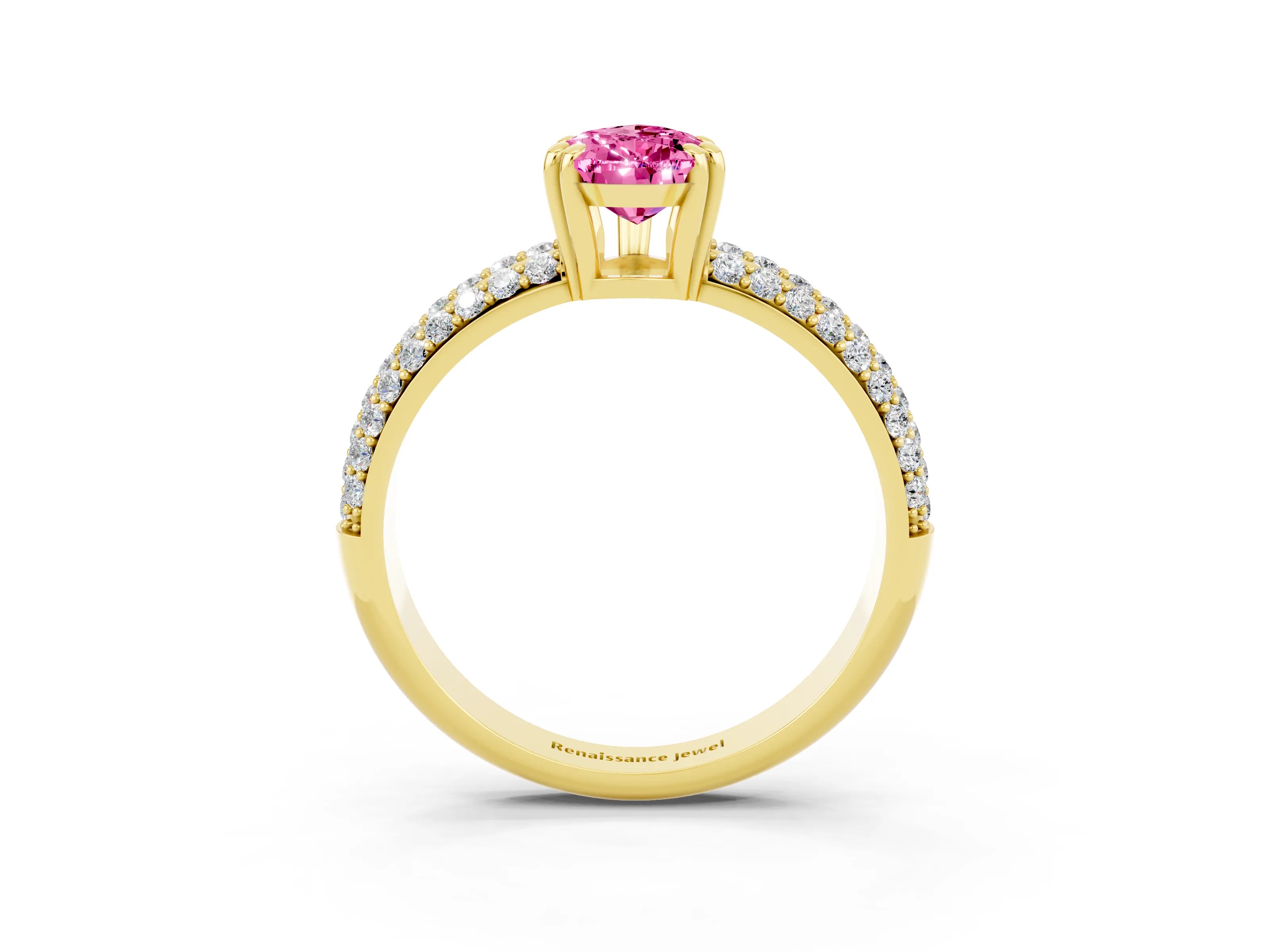 Yellow gold Pear Cut Cut Pave Diamond Engagement Ring with Channel Set Band and Four-Prong Setting_3