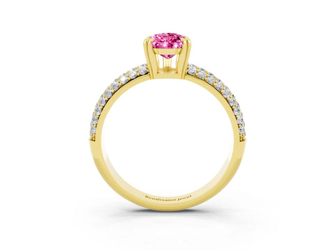 Yellow gold Pear Cut Cut Pave Diamond Engagement Ring with Channel Set Band and Four-Prong Setting_3