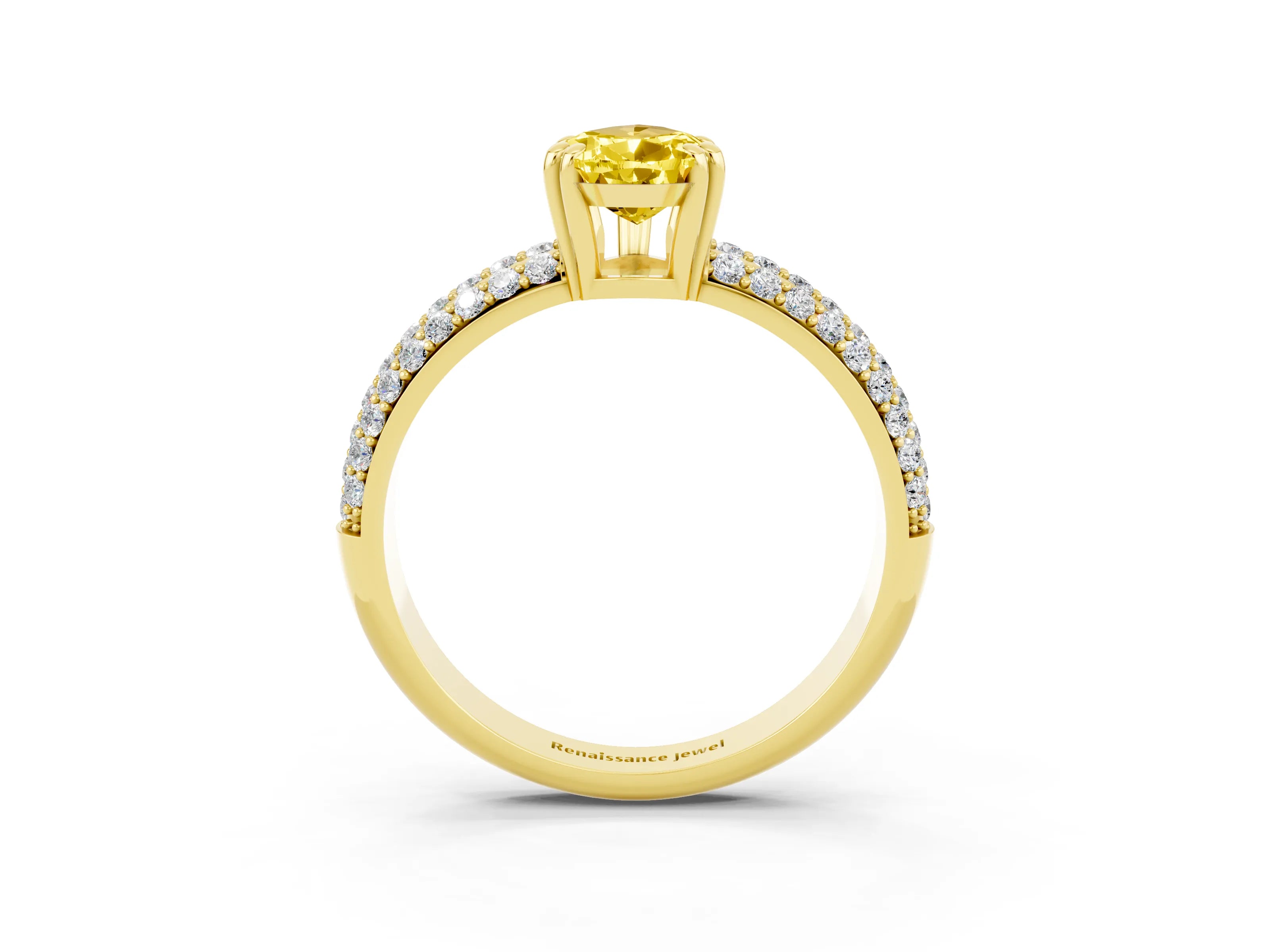 Yellow gold Pear Cut Cut Pave Diamond Engagement Ring with Channel Set Band and Four-Prong Setting_3