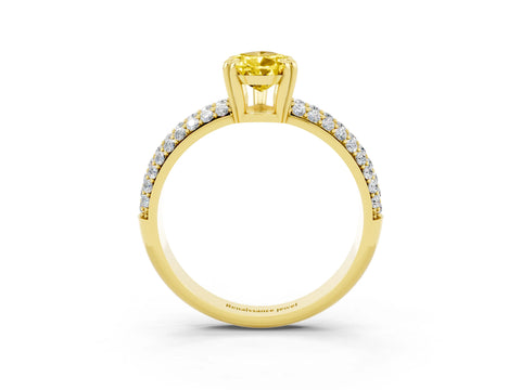 Yellow gold Pear Cut Cut Pave Diamond Engagement Ring with Channel Set Band and Four-Prong Setting_3
