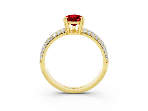 Yellow gold Pear Cut Cut Pave Diamond Engagement Ring with Channel Set Band and Four-Prong Setting_3
