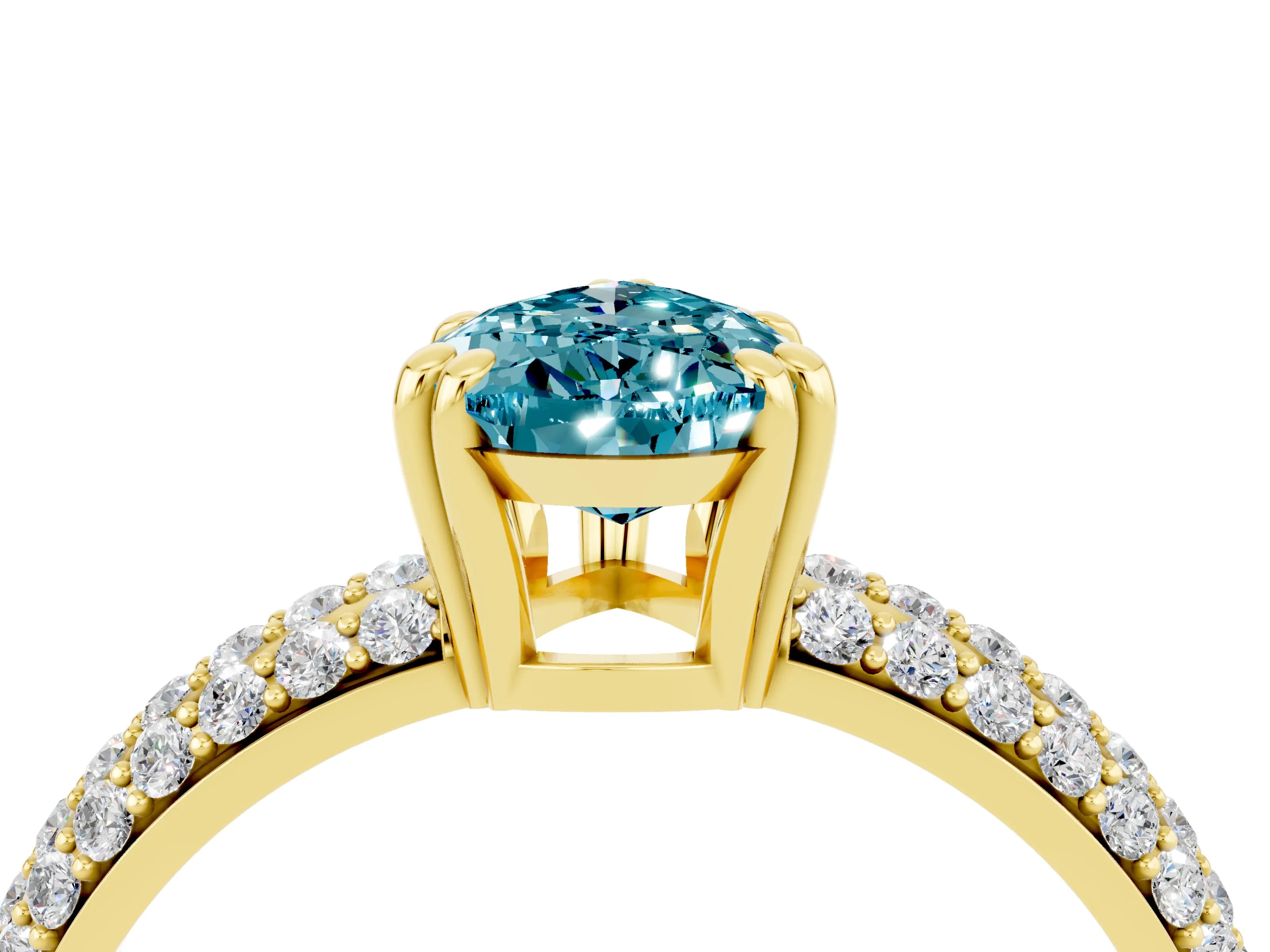 Yellow gold Pear Cut Cut Pave Diamond Engagement Ring with Channel Set Band and Four-Prong Setting_4