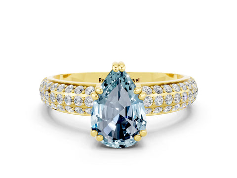 Yellow gold Pear Cut Cut Pave Diamond Engagement Ring with Channel Set Band and Four-Prong Setting