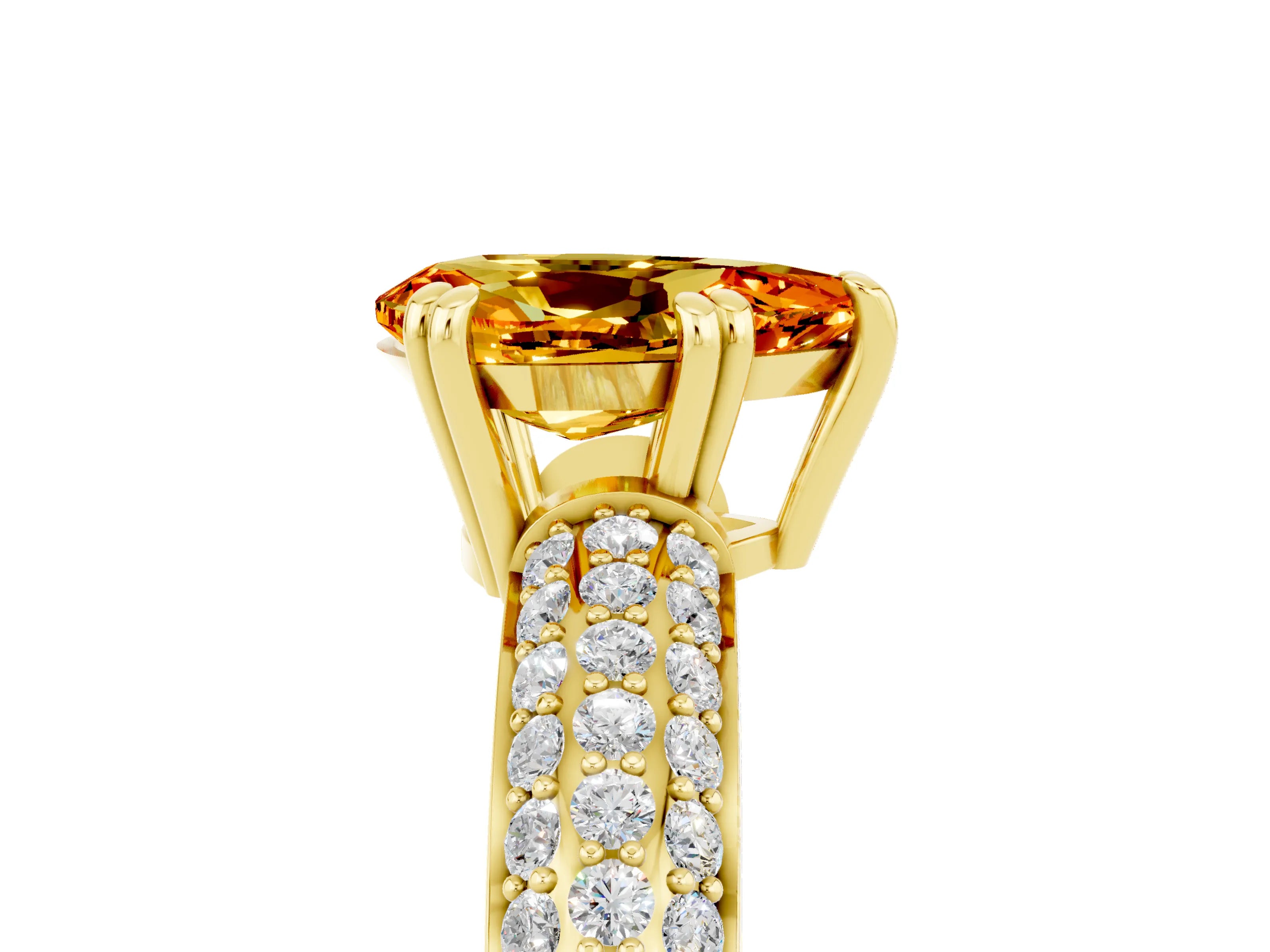 Yellow gold Pear Cut Cut Pave Diamond Engagement Ring with Channel Set Band and Four-Prong Setting_5