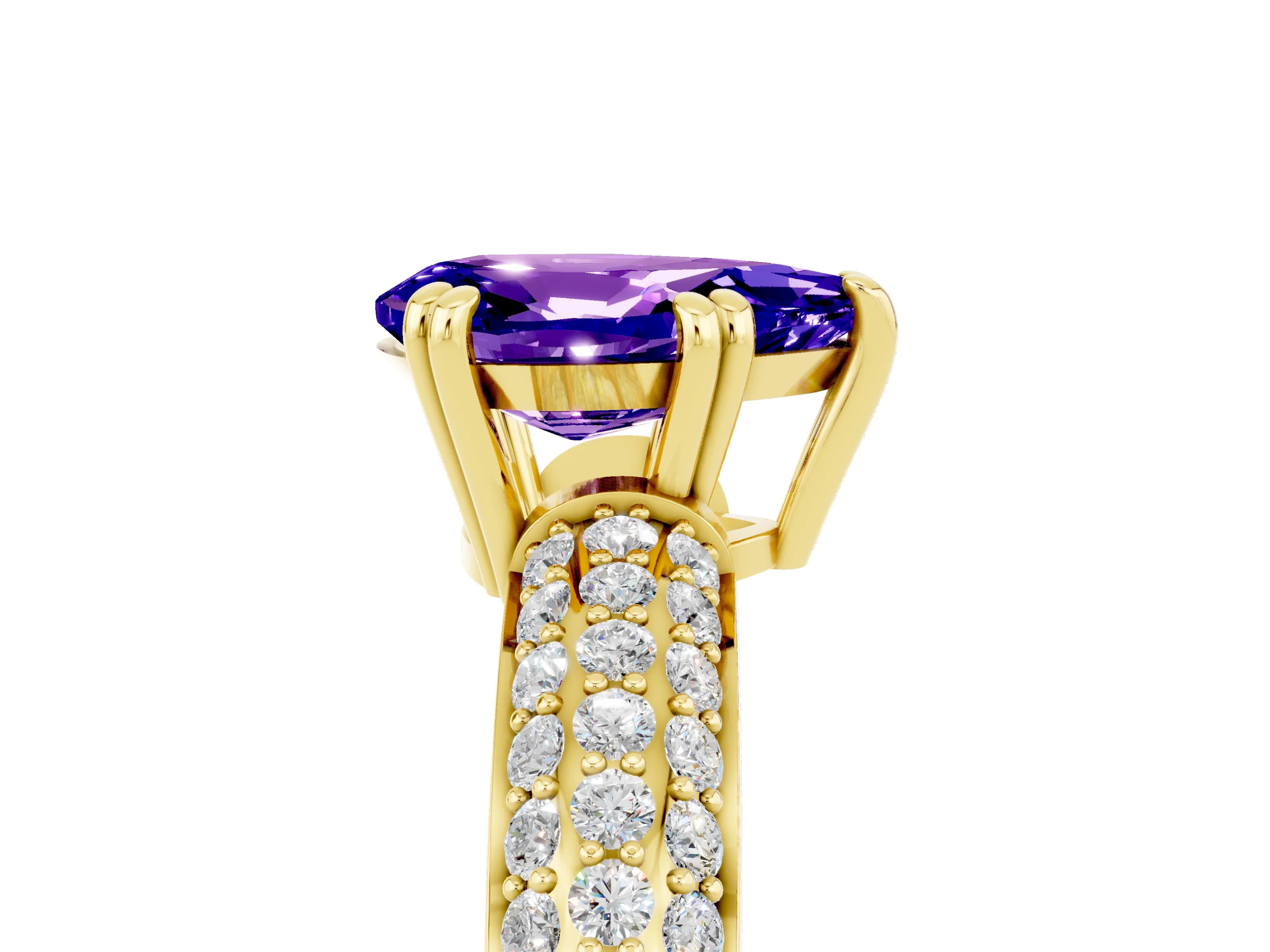 Yellow gold Pear Cut Cut Pave Diamond Engagement Ring with Channel Set Band and Four-Prong Setting_5