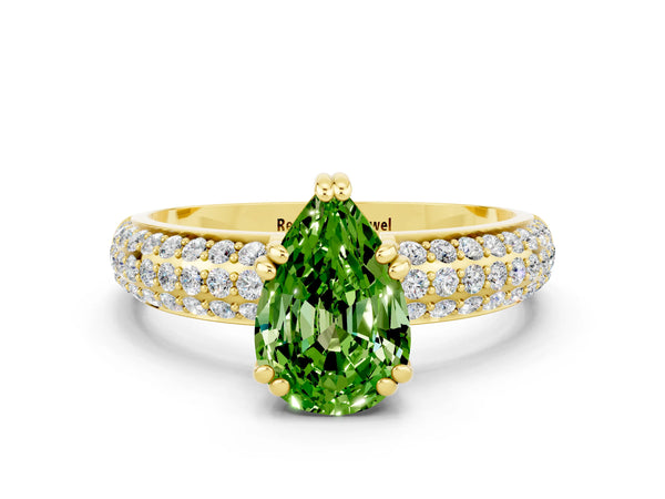 Yellow gold Pear Cut Cut Pave Diamond Engagement Ring with Channel Set Band and Four-Prong Setting