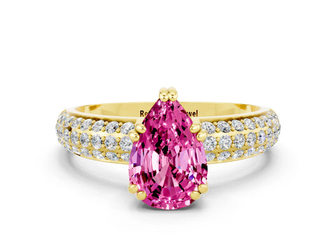 Yellow gold Pear Cut Cut Pave Diamond Engagement Ring with Channel Set Band and Four-Prong Setting