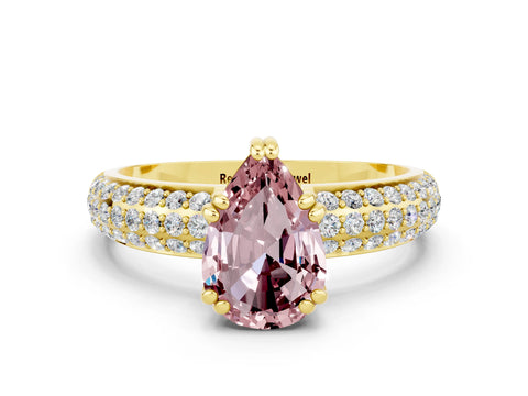 Yellow gold Pear Cut Cut Pave Diamond Engagement Ring with Channel Set Band and Four-Prong Setting