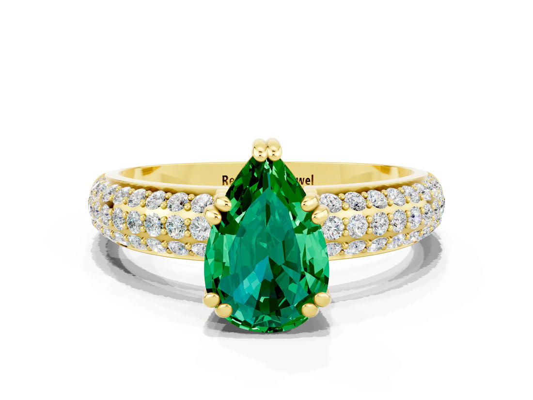 Yellow gold Pear Cut Cut Pave Diamond Engagement Ring with Channel Set Band and Four-Prong Setting