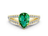 Yellow gold Pear Cut Cut Split Shank Pave Diamond Engagement Ring with Four-Prong Setting