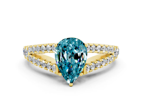Yellow gold Pear Cut Cut Split Shank Pave Diamond Engagement Ring with Four-Prong Setting