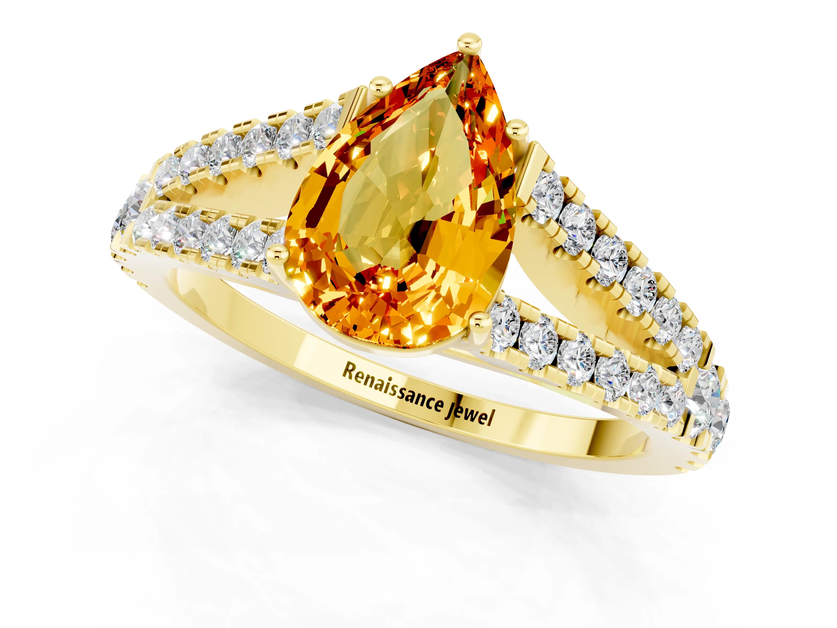Yellow gold Pear Cut Cut Split Shank Pave Diamond Engagement Ring with Four-Prong Setting_1