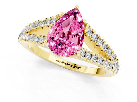 Yellow gold Pear Cut Cut Split Shank Pave Diamond Engagement Ring with Four-Prong Setting_1