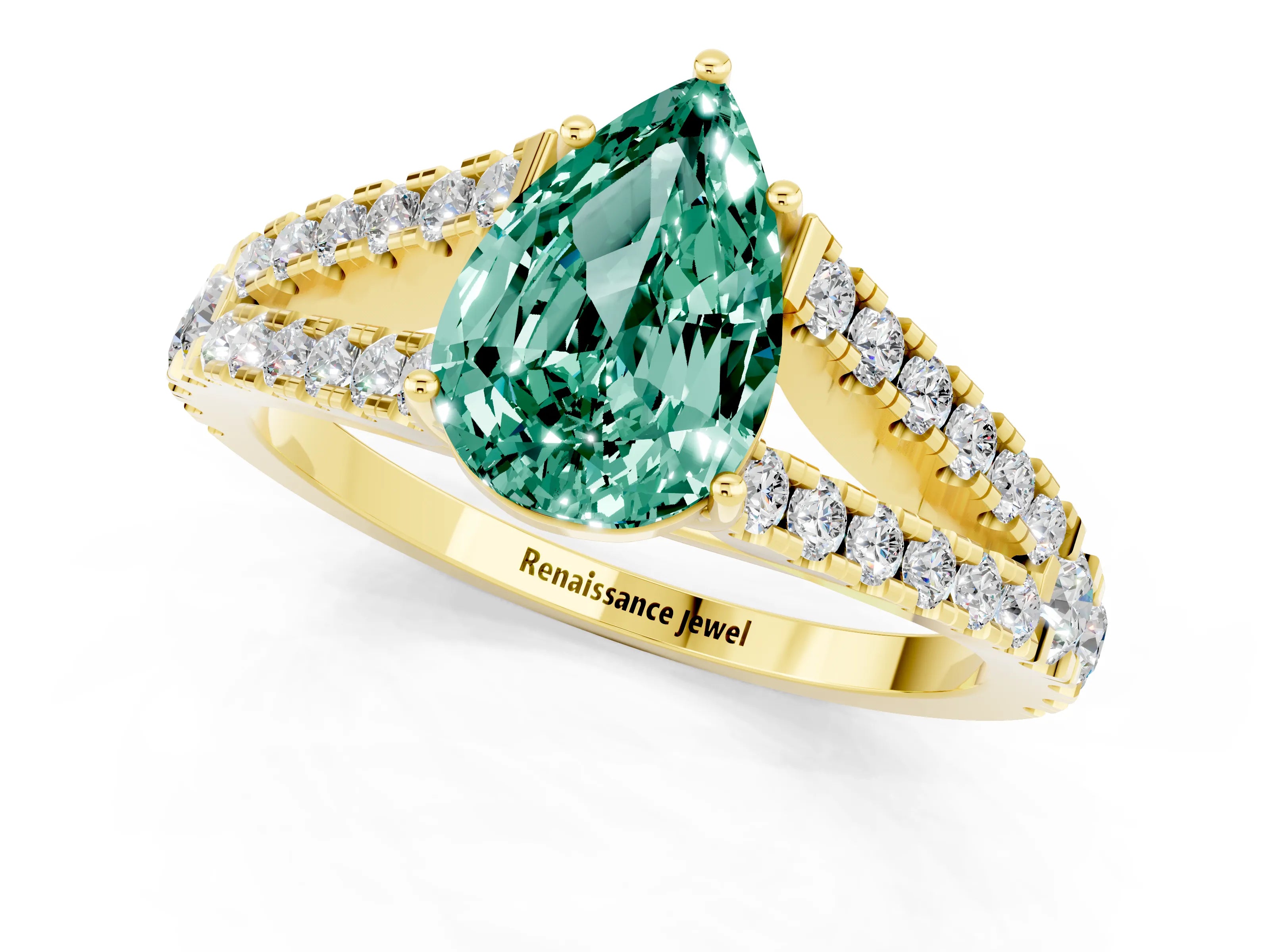Yellow gold Pear Cut Cut Split Shank Pave Diamond Engagement Ring with Four-Prong Setting_1